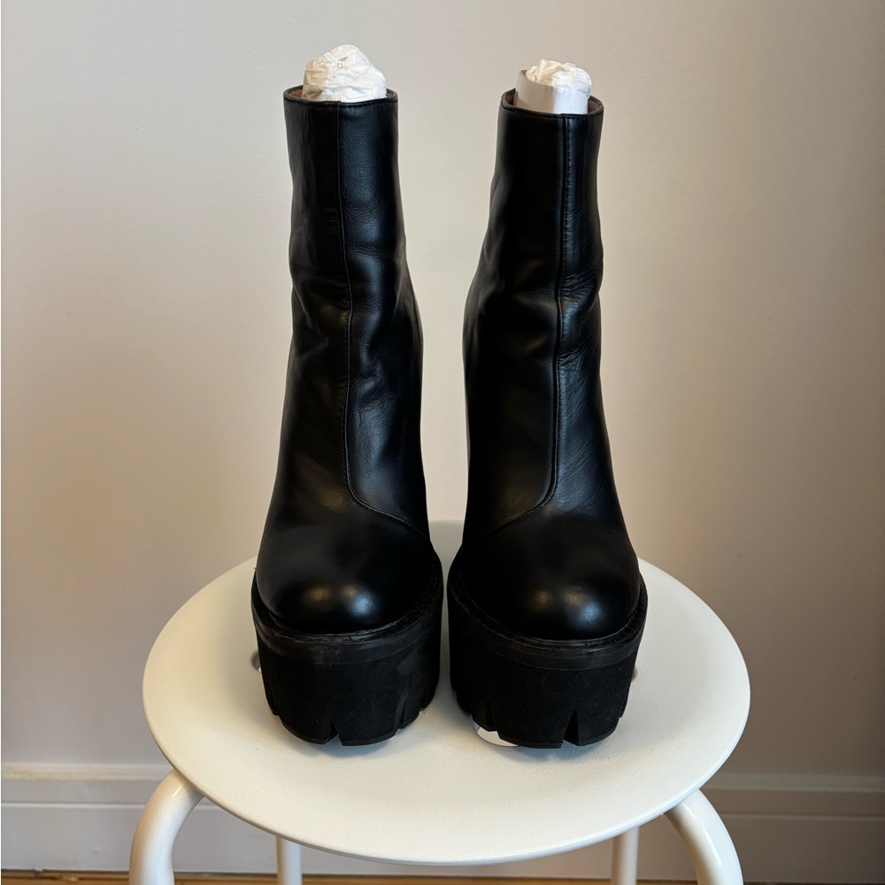 Jeffrey Campbell Black Leather Mulder Platform Booties Size US 7.5 - Picture 2 of 6